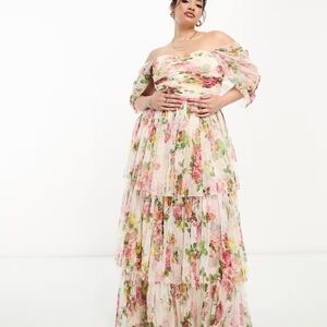 ASOS Curve- Lace & Beads Plus off-shoulder high-low maxi Dress- Size 26- NWT